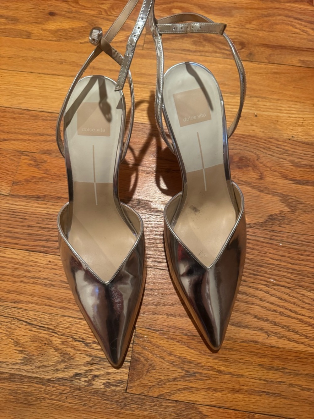 Dolce Vita Metallic Silver Pointed-Toe Ankle-Strap Heels